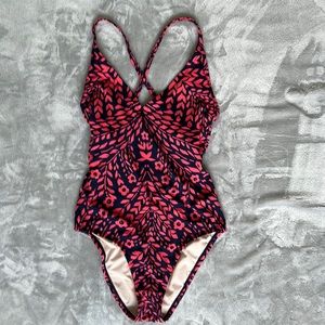 Dark Pink and Navy One Piece Swimsuit